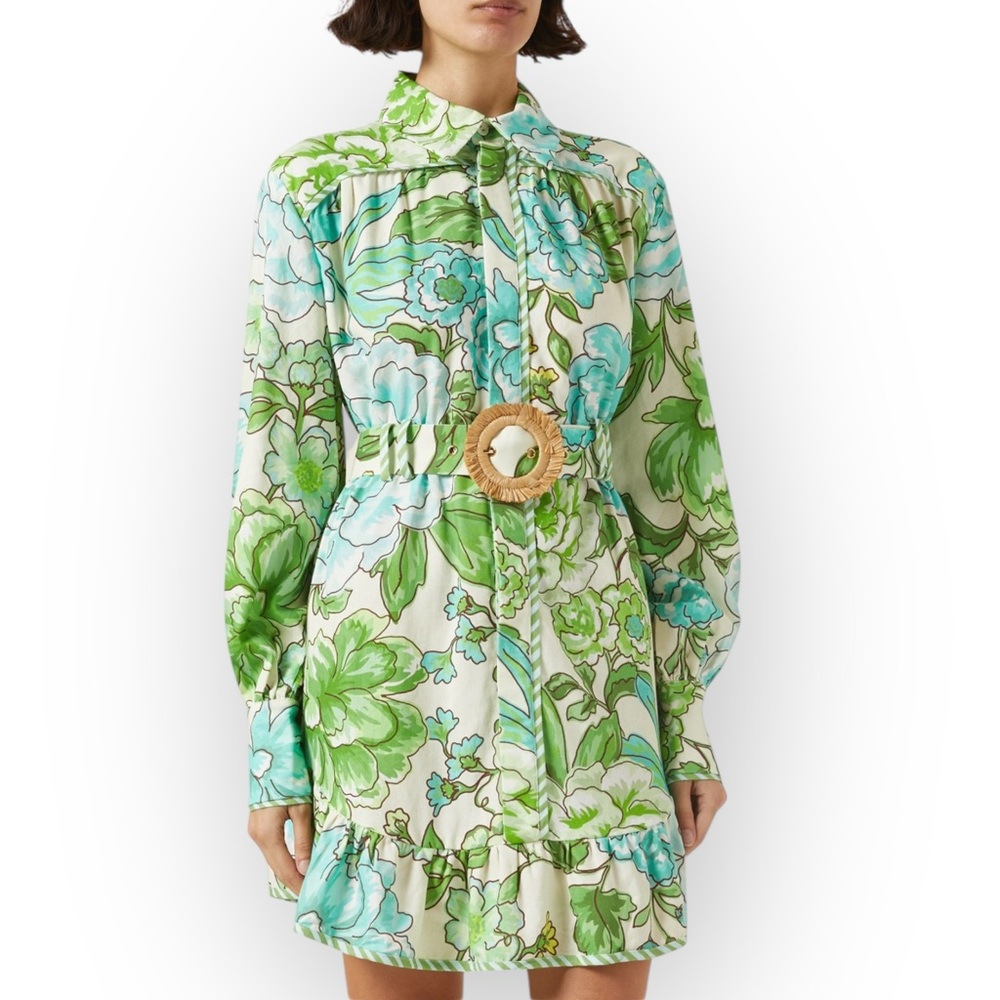 La Maise Studio Vera Mini Dress in Country Garden size XL Long Sleeve Belted NWT